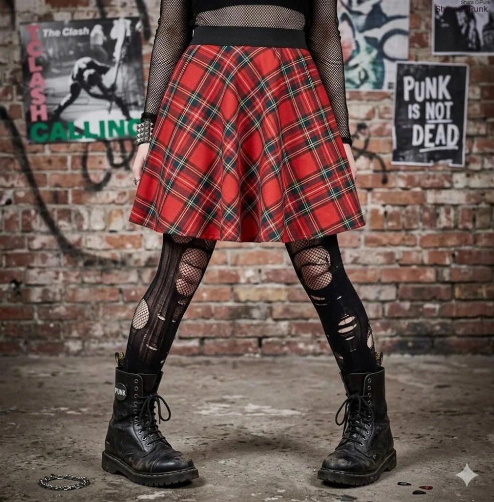 Punk sukně kolová - červené káro