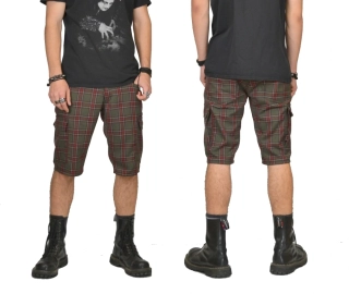 Punk kraťasy kapsáče - khakivínové káro