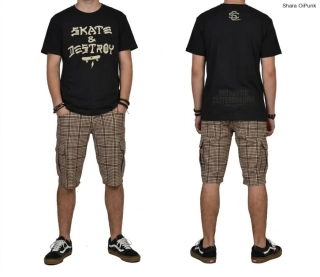 Punk kraťasy kapsáče- světle hnědé káro